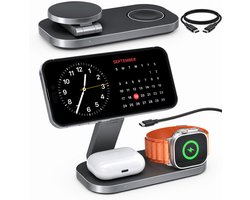 Viktor & Muller® - 3-in-1 MagSafe Compatibel Oplaadstation – Geschikt voor iPhone 17/16/15/14/13/12, Apple Watch & AirPods – Opvouwbaar Draadloos Laadstation – Zwart