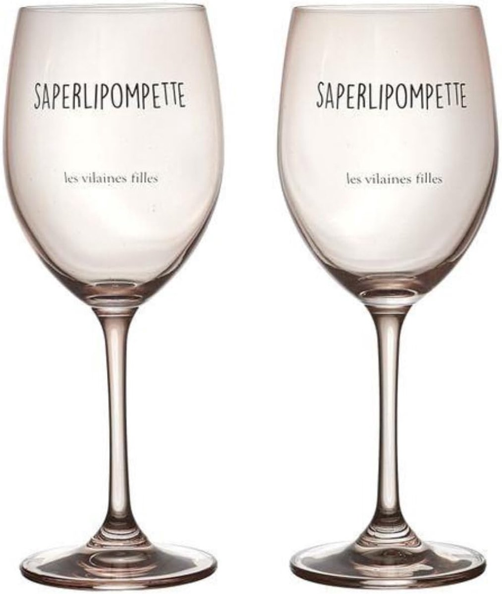 SnelShoppen - Set van 2 Wijnglazen - Hoge Kwaliteit, 50 cl Capaciteit, Perfect voor Feesten, Tuin, Keuken - Elegante Saperlipomette Design, 21 x 7 cm