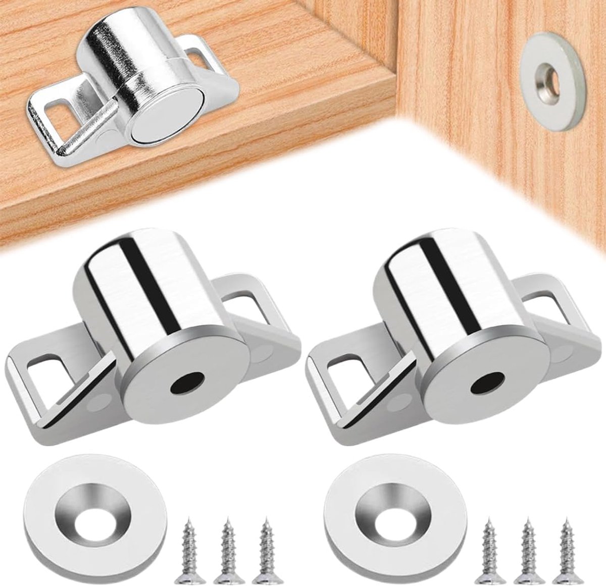 SnelShoppen - 2 Stuks Magnetische Snapper Kasten Silver Deur Magneten Ronde Sluitingen Sterke Deur Magneten voor Meubels, Eenvoudige Installatie, Duur