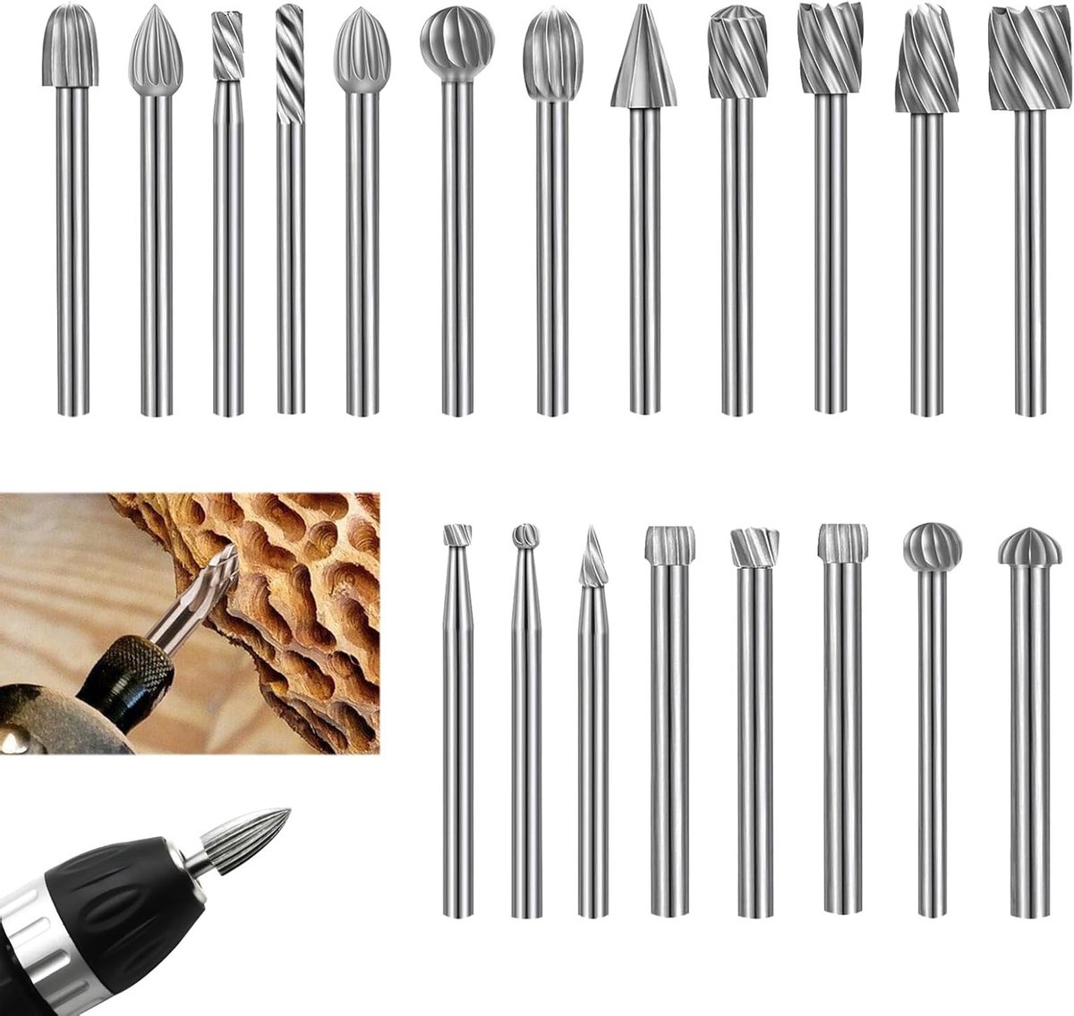 20 Stuks Rotatieve Freesjes HSS met 3mm Schacht voor Houtbewerking, Metaalbewerking en Graveren, Perfect voor Snijden, Polijsten en Boren