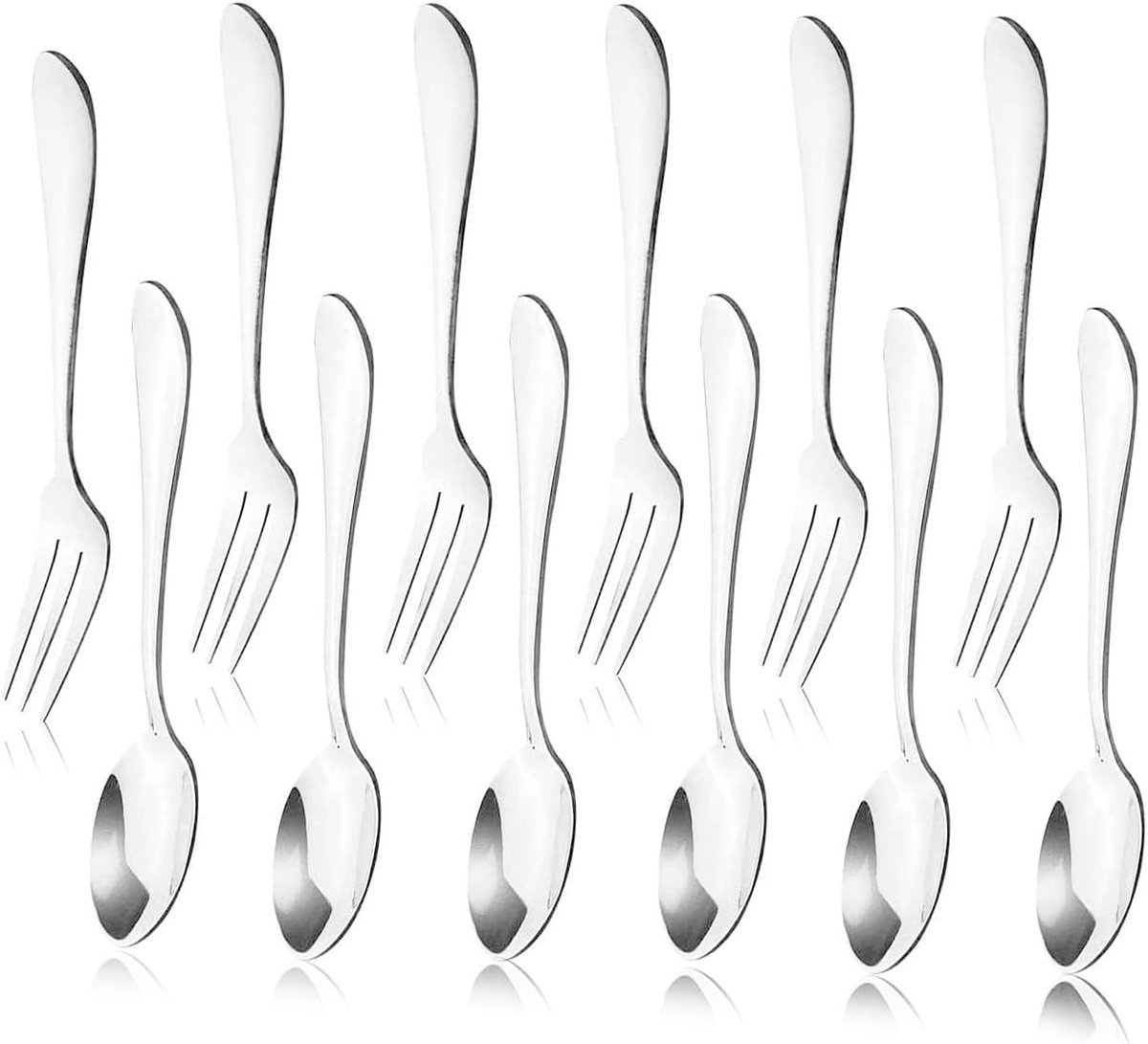 SnelShoppen - 12-delige RVS Theelepels en Taartvorken Set - Keukenaccessoires - 6 Vorken + 6 Lepels - Perfect voor Desserts, Salades, Appetizers, en C