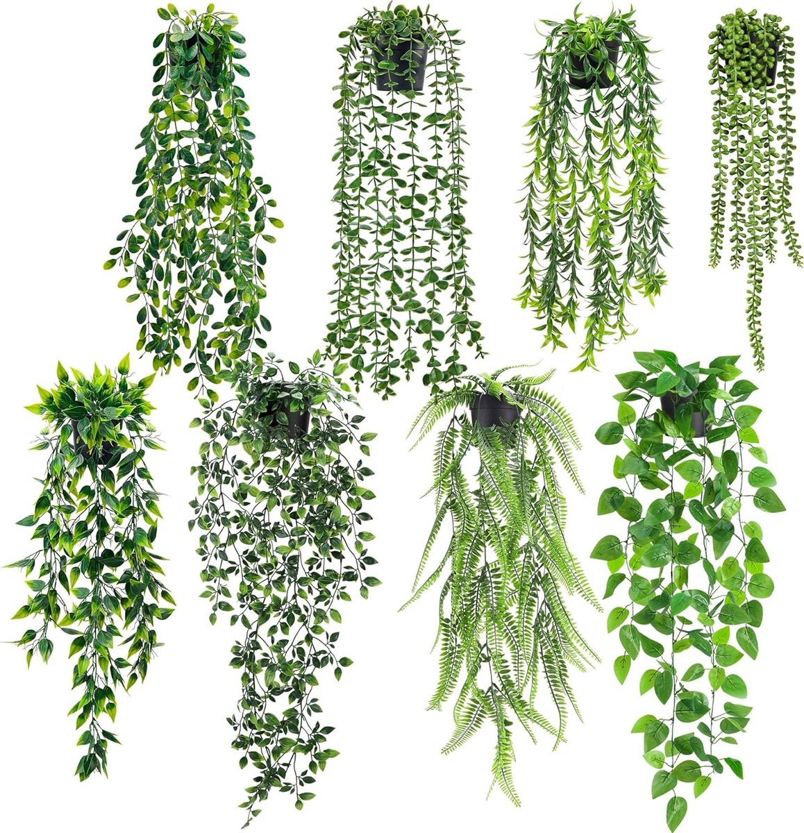 8 Stuks Kunstmatige Hangplanten met Potten, Eucalyptus Lianen voor Wanddecoratie, Kamer en Buitenruimte