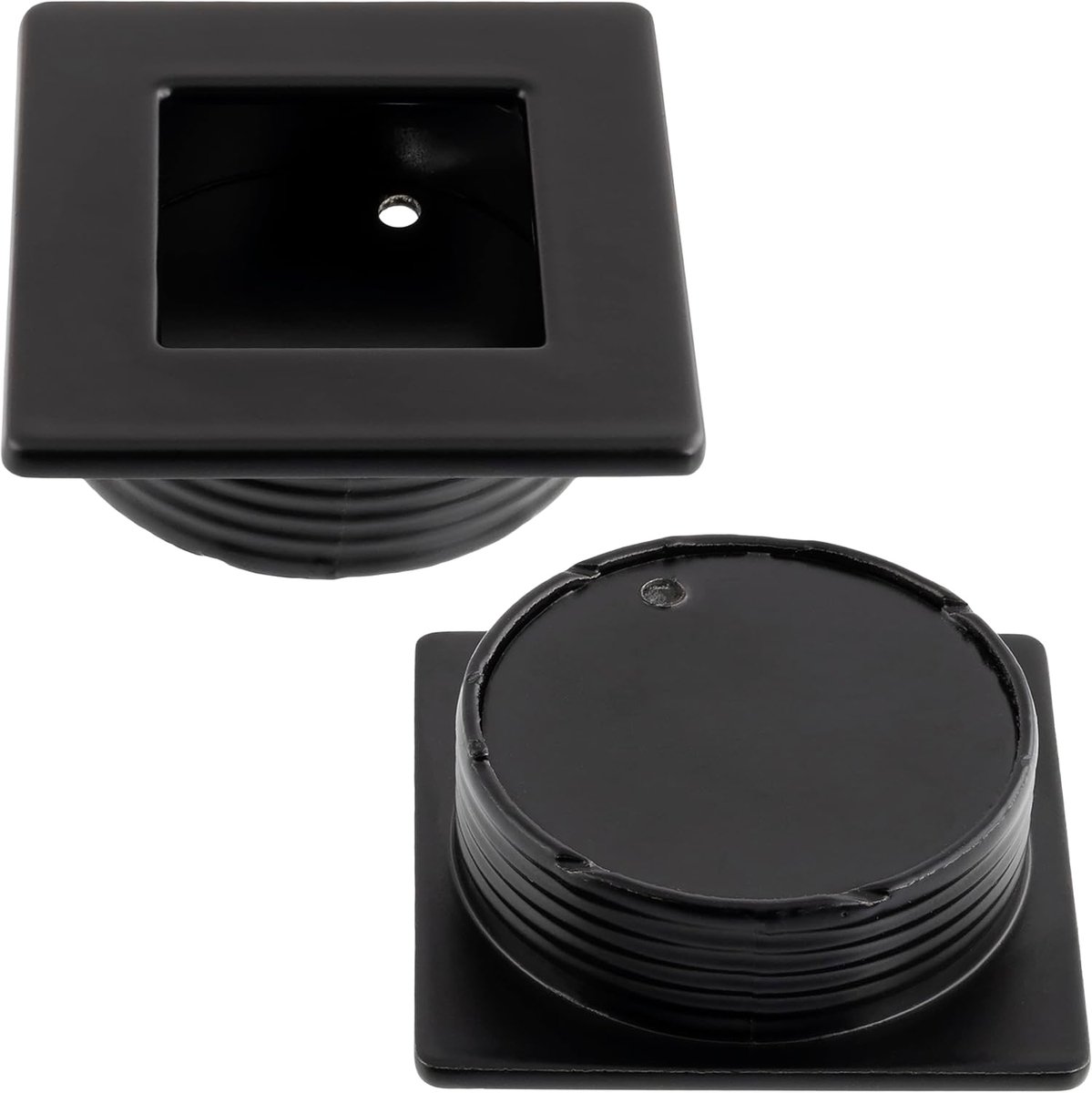 SnelShoppen - Set van 2 Inbouwhandgrepen voor Meubels, Vierkant, 46 x 46 mm, 40 mm Diameter, voor Sliding Deuren, Kasten, Lades, Matt Zwart, Kunststof