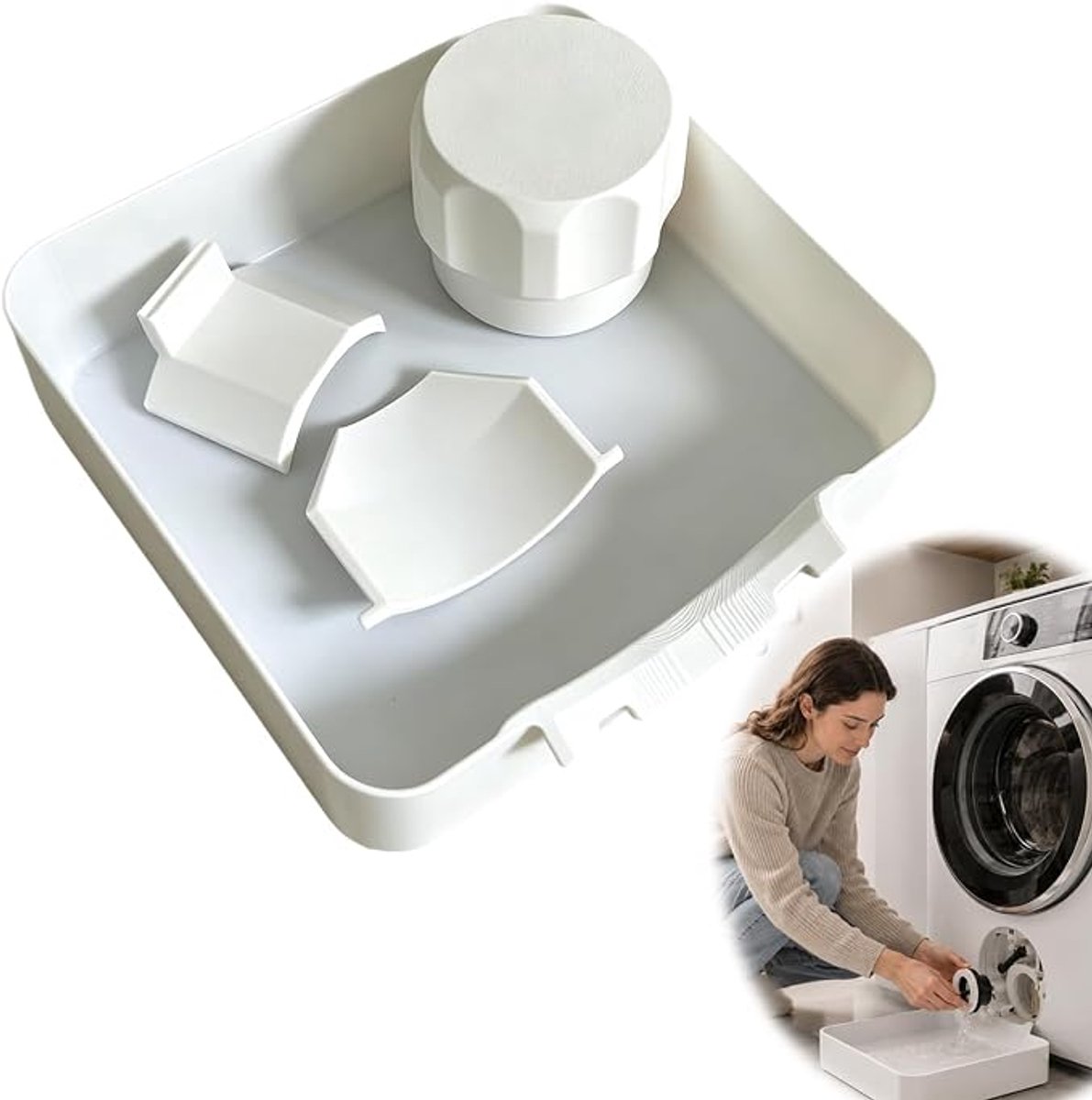 Lekbak Wasmachine - 4-Delige Set - Opvangbak - Universele Wasmachine Lekbak -Afvoerbak Voor Wasmachines - 17.8×17.8×5 Cm - Eenvoudig Te Installeren - Afvoer Van De Wasmachine - Afvoerbak - Geschikt Voor Appartementen, Garages En Huurwoningen - Wit