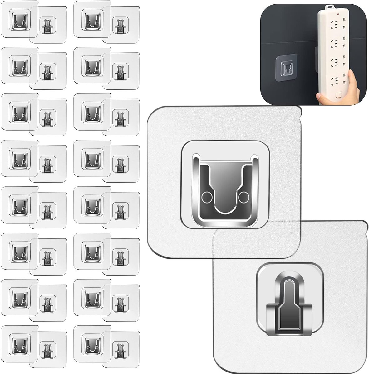 SnelShoppen - Double-sided zelfklevende wandhaken - 16 paar transparante PVC haken - Max. 10 kg draagkracht - Ideaal voor badkamer, keuken en meer
