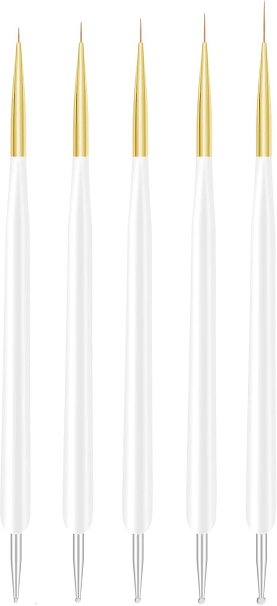 SnelShoppen - Nail Art Tassels Set van 5 Stuks, Professionele Liner Pens voor Gedetailleerde Schilderingen, Nylon Brush Tools voor Fijne Lijnen en Dot