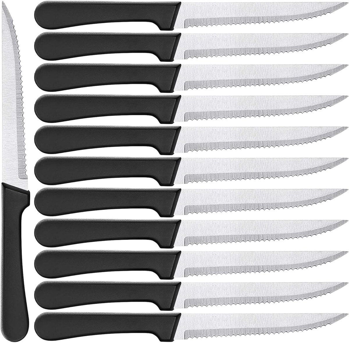 SnelShoppen - 12-delige RVS Vleesmes Set met 22 cm Lemmet en 12 cm Zaagmes - Vaatwasserbestendig - Perfect voor Keuken, Feest, en BBQ