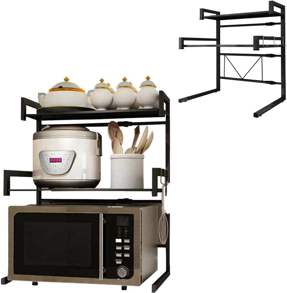 SnelShoppen - Aanpasbare Magnetron Kast - Keuken Rack - Keuken Plank - Keuken Opbergruimte - Verstelbare Magnetron Stand - Oven Rek - Metaal - Zwart