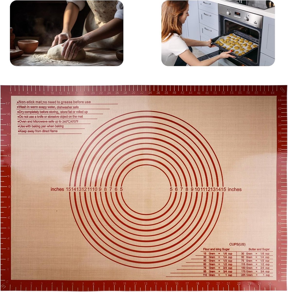 SnelShoppen - Siliconen Bakmat 71 x 51 cm - Anti-aanbak Deegmat - Rood - BPA-vrij, Antislip, Duurzaam, Ideaal voor Brood, Gebak en Pizza