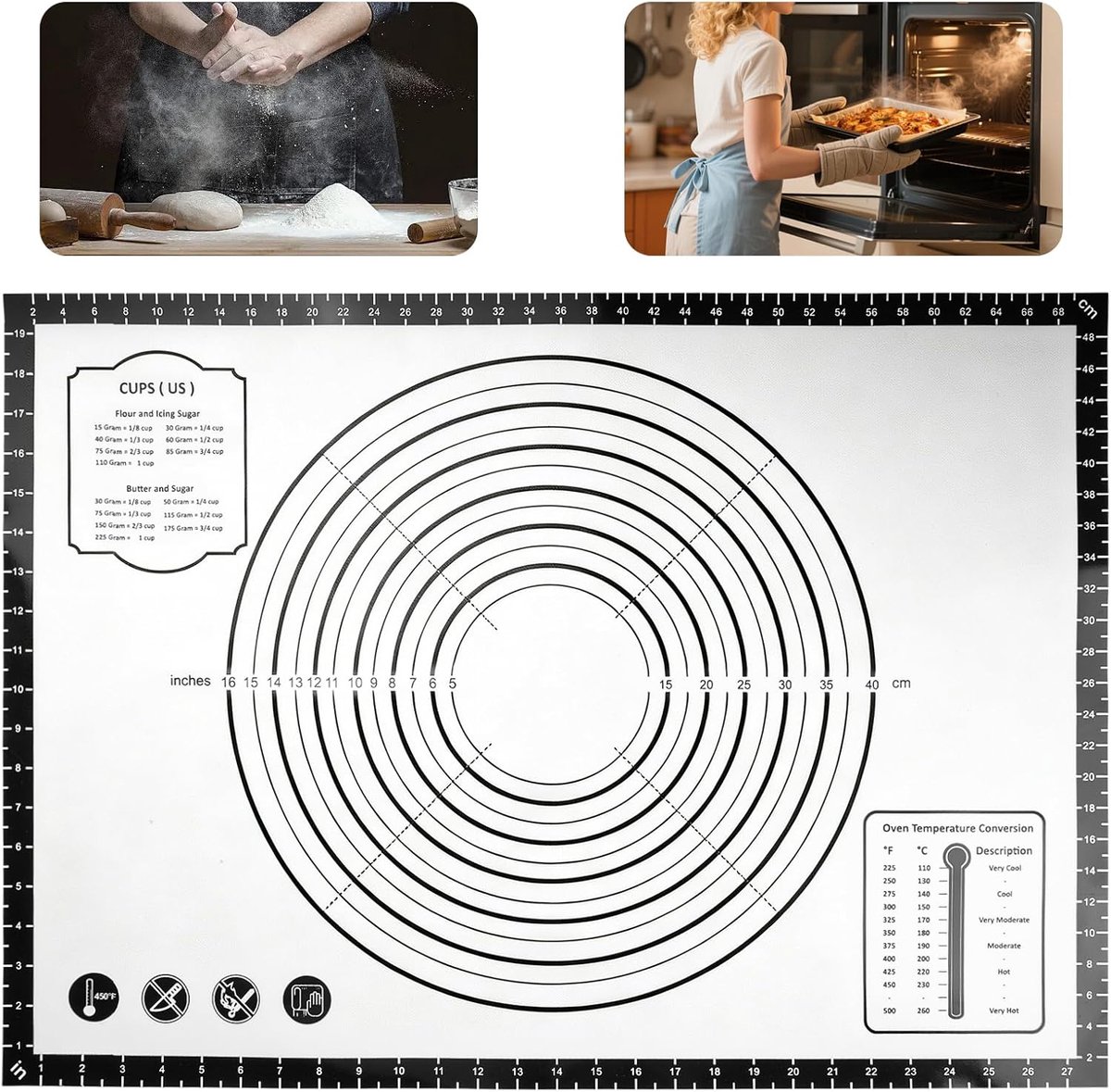 SnelShoppen - Siliconen Bakmat 71x51 cm - Antislip Deegonderlegger - Hittebestendige Bakfolie voor Brood, Gebak, Pizza - Duurzame Anti-aanbak Mat Zwar