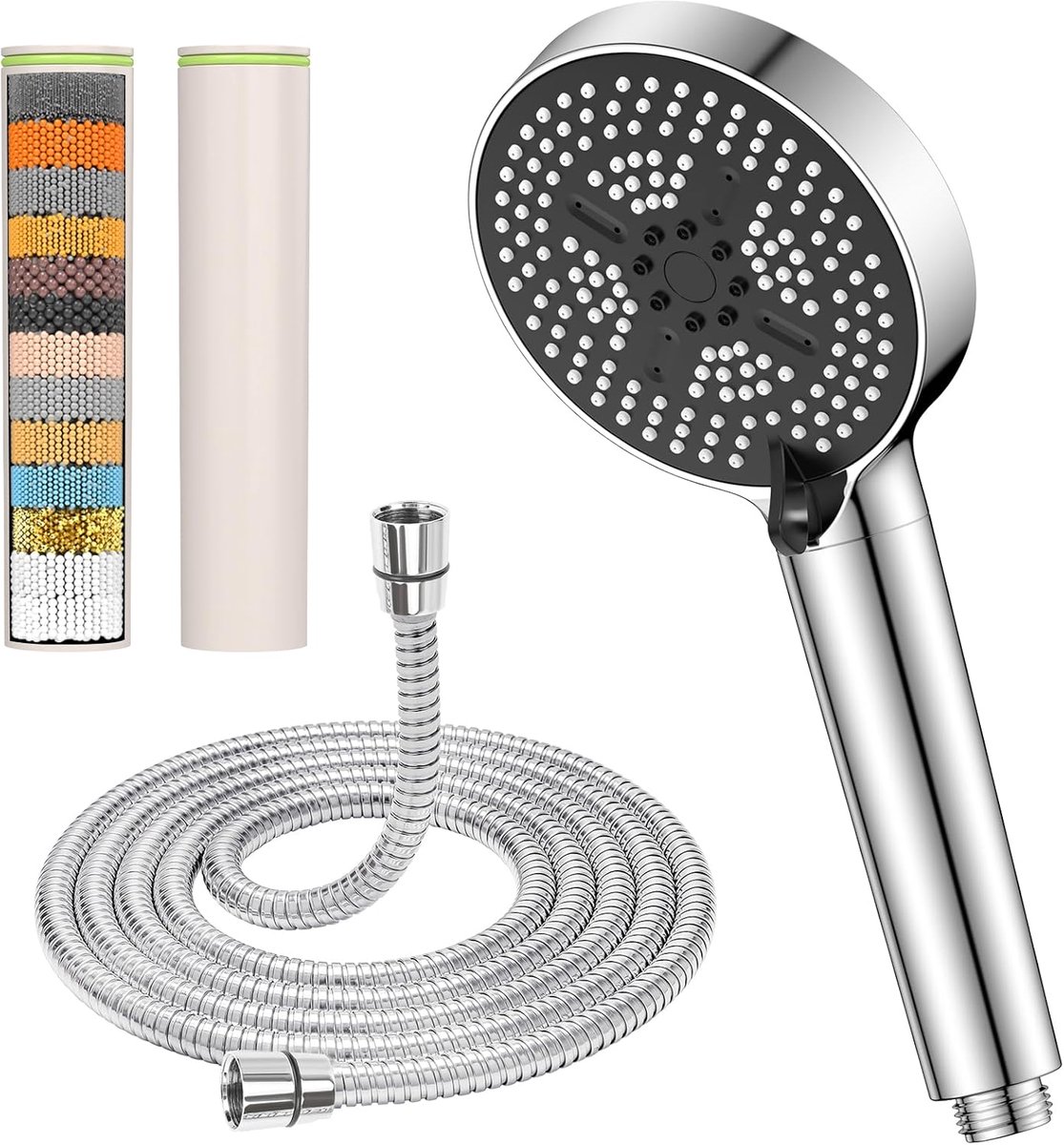 SnelShoppen - Handdouche met Slang, Hoge Druk Douchekop, 6 Jet Types, Waterbesparend 25-Lagen Filter, Energiebesparende Douchekop voor Hard Water en C