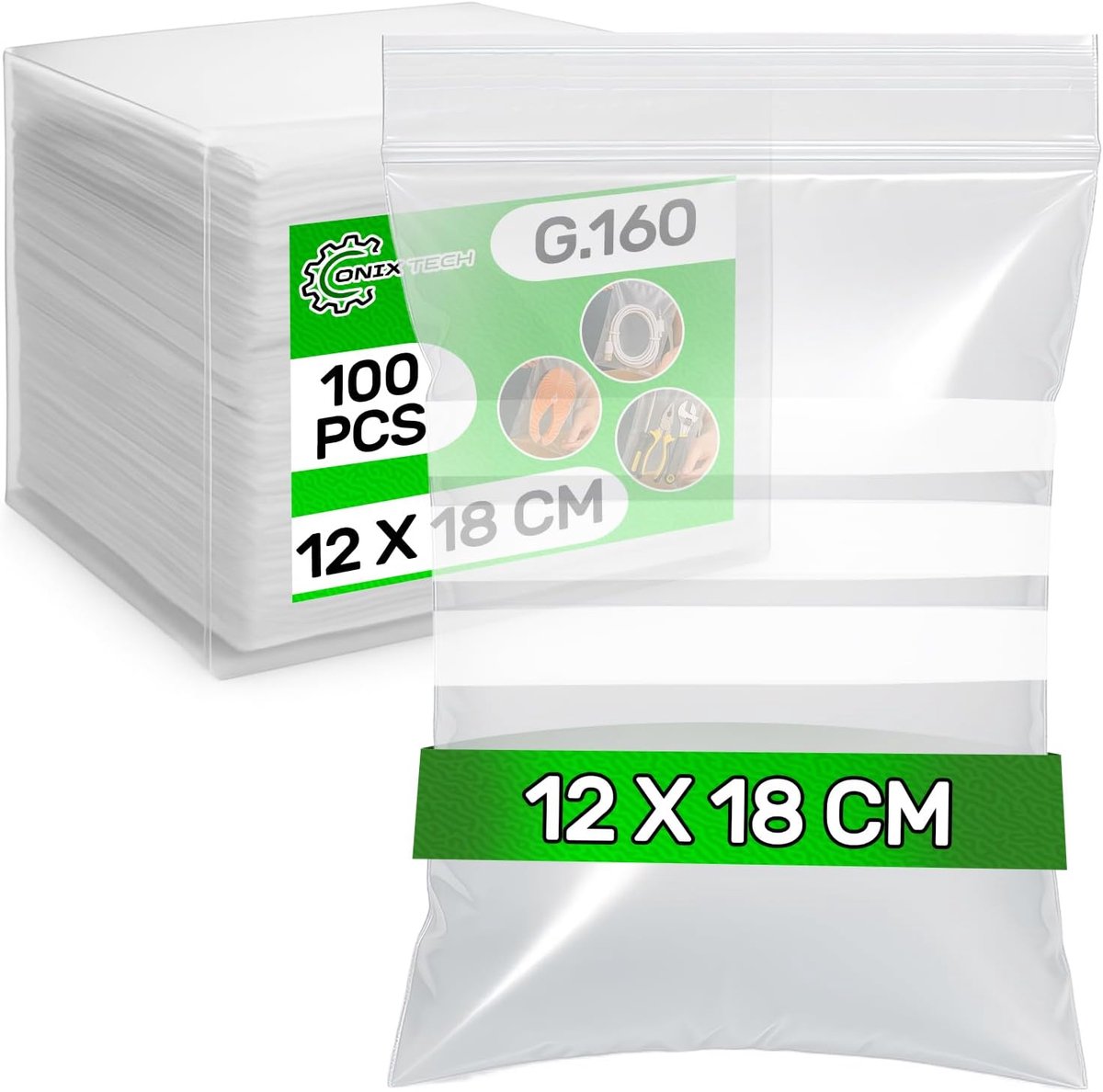 SnelShoppen - 100 Stuks Gelabelde Sluitzakken 12x18 cm - Polyethyleen, 0.05 mm Dikte - Ideaal voor Opslag, Organisatie, Keuken en Feestjes