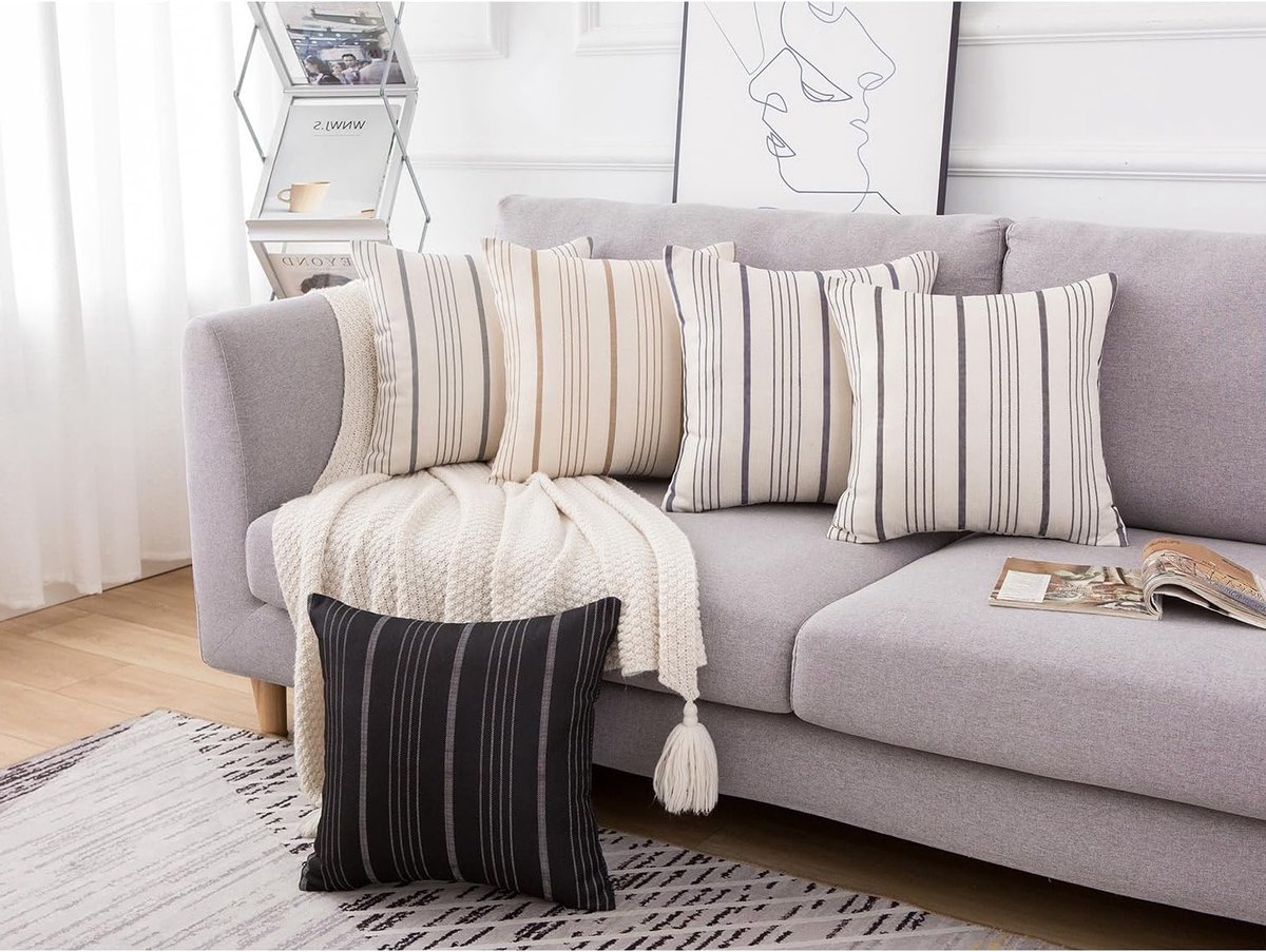 Geometrische Stripes Kussenhoezen 45x45 cm - Set van 2 Decoratieve Linnen Kussens voor Woonkamer en Slaapkamer
