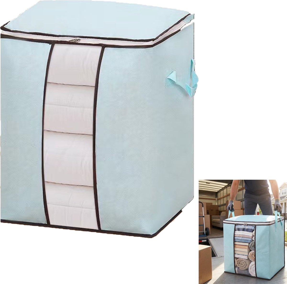 KZQ Opvouwbare plastic kledingopbergbox met handvatten - Verticale organizer voor beddengoed dekens kussens en kleding - Perfect voor slaapkamer en kast - Blauw