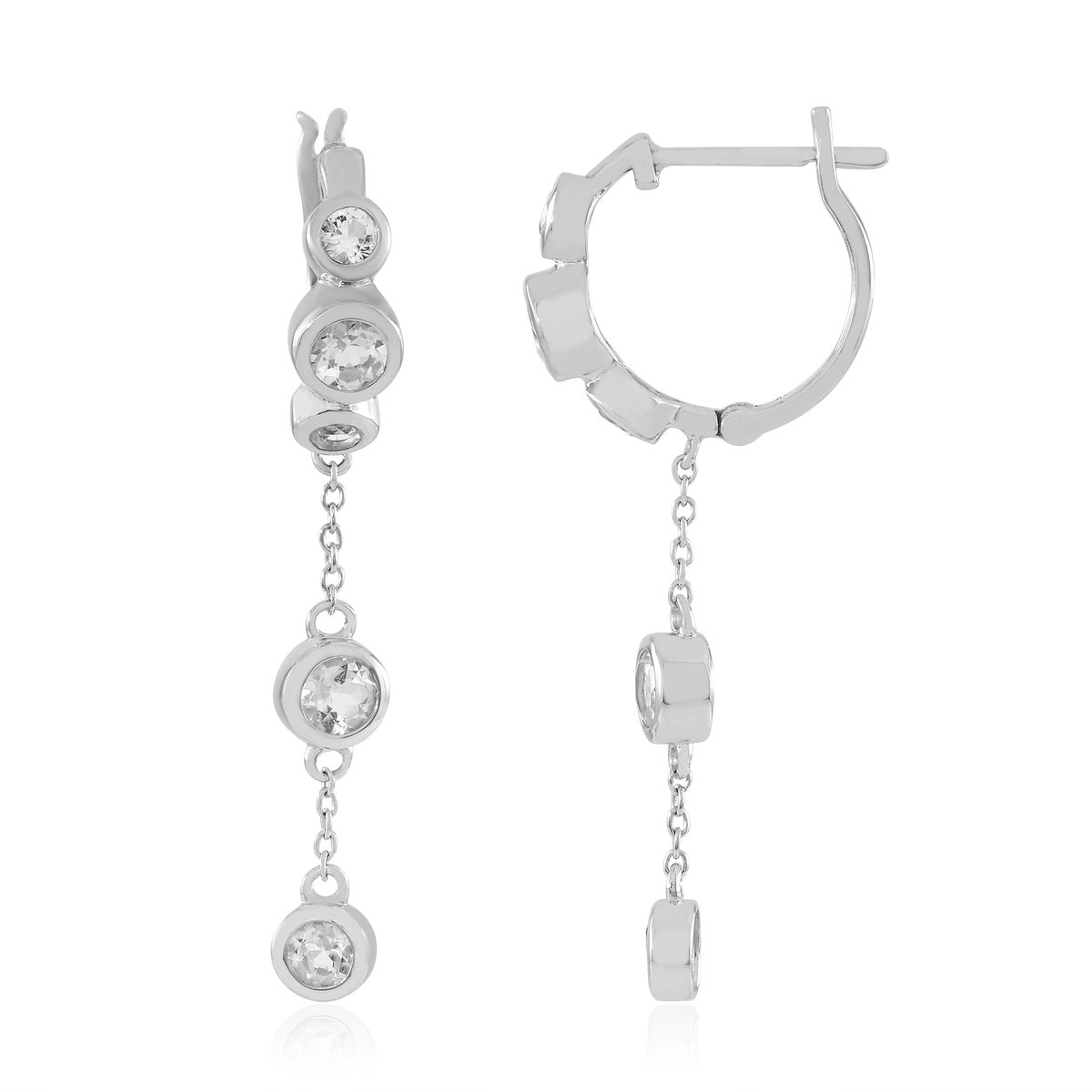 Cavill - 925 Sterling Zilver Oorbellen - Platina Geplateerd - Ronde Witte Topaas 1,99 ct - Elegante Dames Sieraden - Stralend Braziliaans