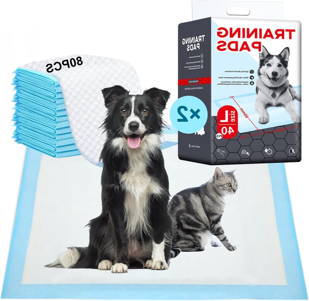 Puppy Mat voor Honden, Wegwerp Puppy Pads, Lekvrije 6-Lagen Ontwerp, Ultra Absorberend, 60 x 60 cm, 80 Stuks, Ideaal voor Zindelijkheidstraining en Huisdierenverzorging