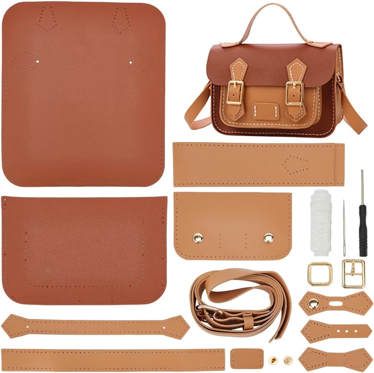SnelShoppen - DIY Crossbody Bag Making Kit - PU Leren Schoudertas Naaiset met Instructies - Handgemaakte Satchel Handtas - Perfect Cadeau voor Vrouwen