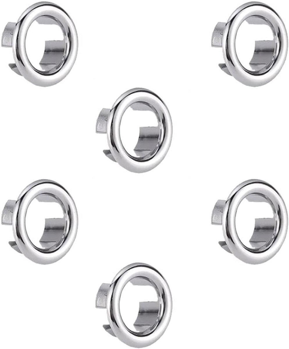 6 Stuks Afvoer Ring voor Keuken en Badkamer, Ronde Overloopdeksel voor Wastafel en Bad, Waterdichte Overloopbescherming
