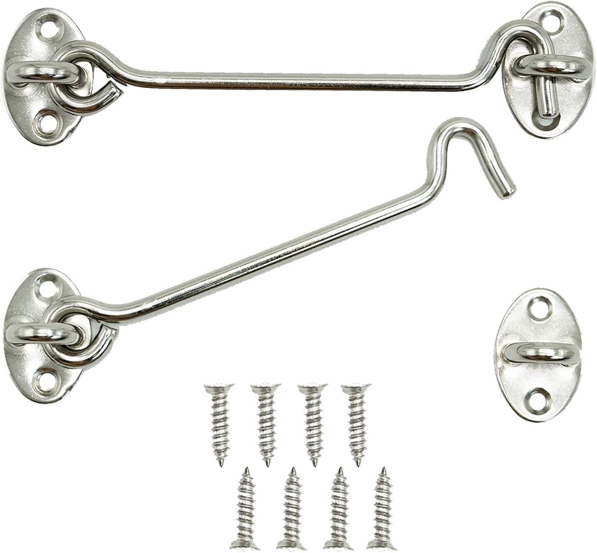 SnelShoppen - 2 Stuks Cabin Hooks, RVS Deursloten en Vensterlatches, Sterke en Duurzame Beveiliging, 15cm, Zilver, Ideaal voor Deuren, Garages en Schu