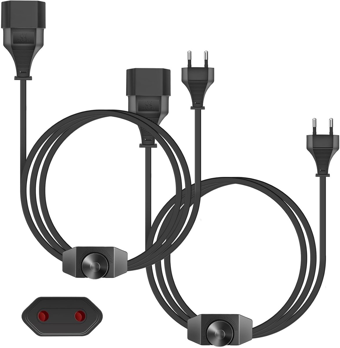 Thijox - Led-dimmer met 2 m kabel - 2 stuks dimmer schakelaar voor LED lampen - Traploos dimbaar 220-250 V/100 W max - Draaibare dimmer voor woonkamer