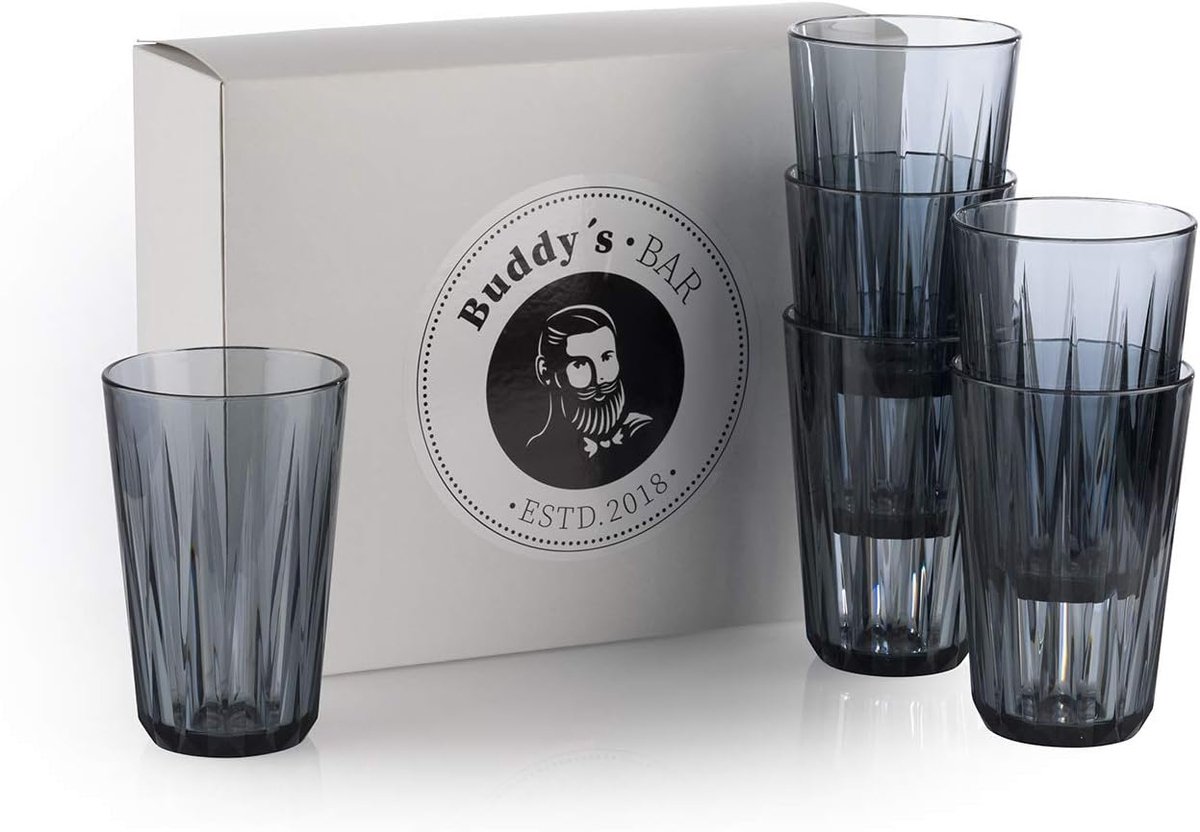 SnelShoppen - Set van 6 hoge kwaliteit 0.3 liter drinkglazen, BPA-vrij, schokbestendig, herbruikbare glazen, vaatwasserbestendig, 300 ml, grijs, ideaa