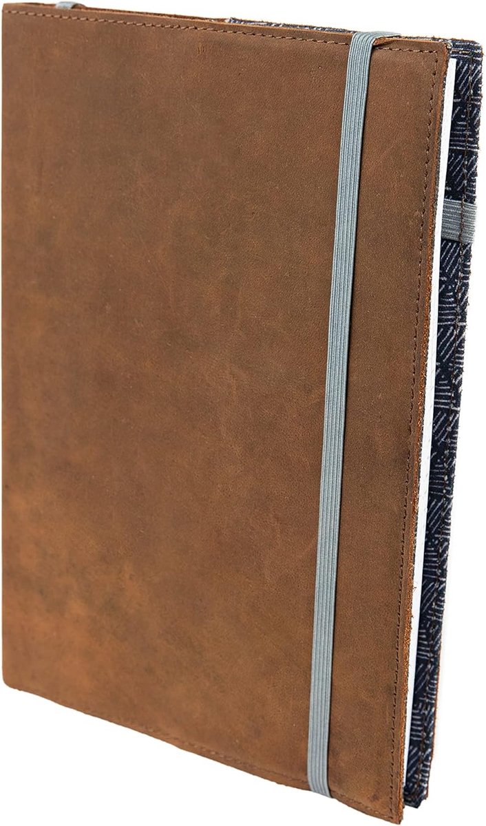 SnelShoppen - A5 Notebook met Echt Leren Kaft | Triangle Design | Gerecycled Blanco Papier | 160 Pagina's | Herbruikbaar | Bruin