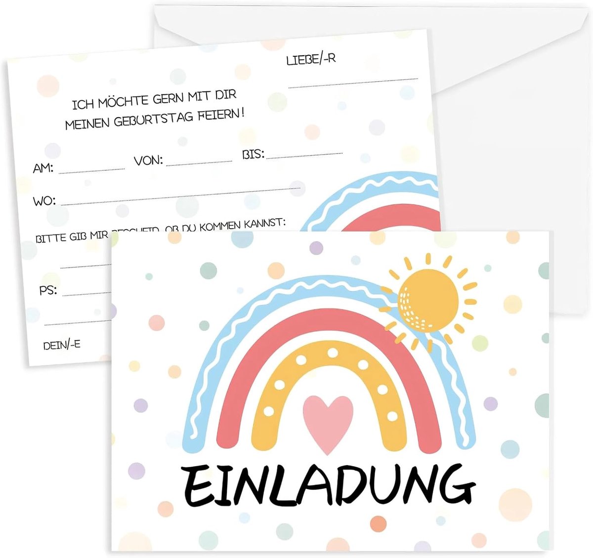 SnelShoppen - 12 sets kleurrijke regenboog verjaardagsuitnodigingen met 12 enveloppen - Feestuitnodigingen voor kinderen en volwassenen - Perfect voor
