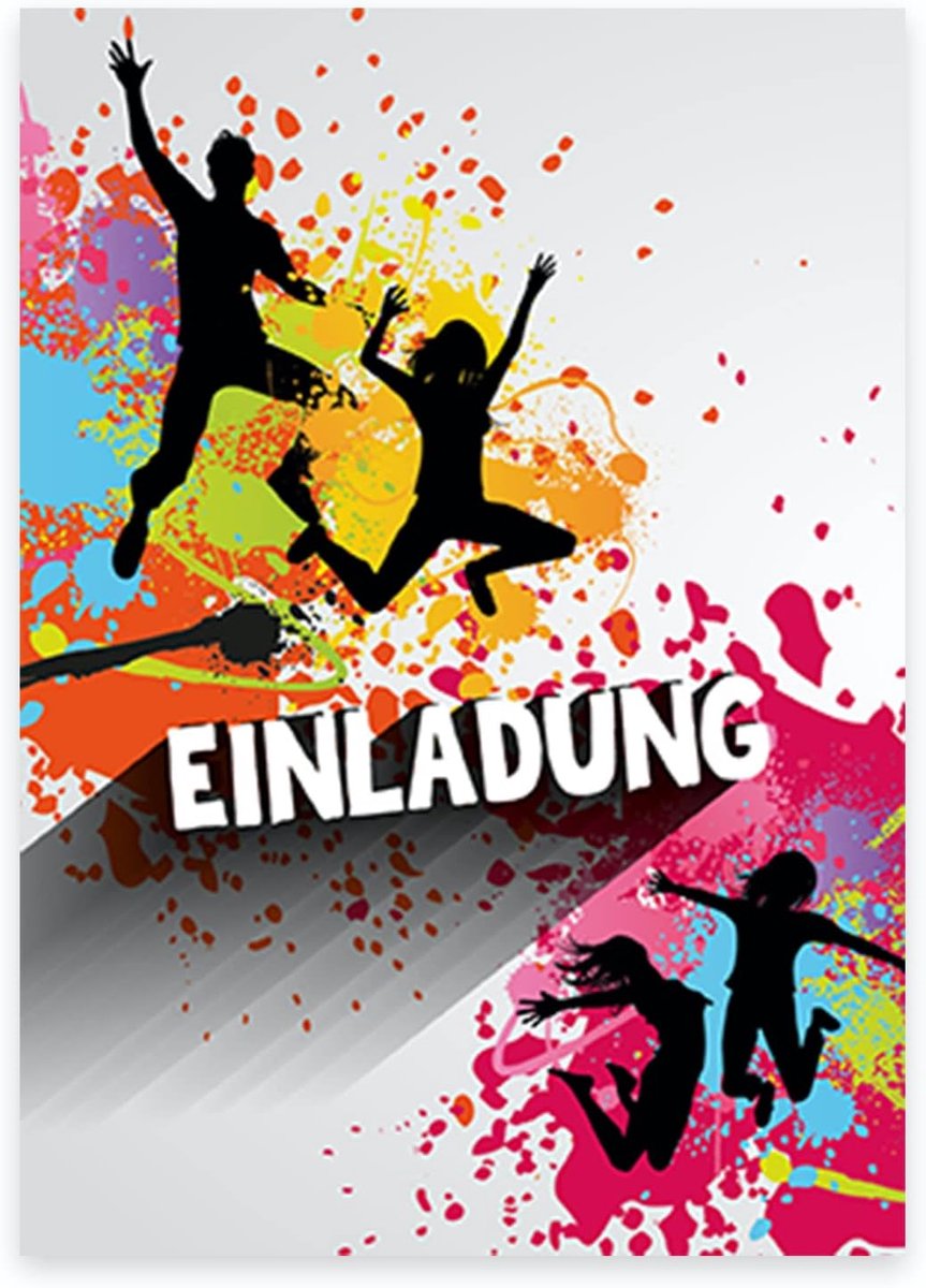 SnelShoppen - 12 Kleurrijke Uitnodigingskaarten Kinderfeestje + 12 Enveloppen - Postkaart Jump Party 10.5 x 14.8 cm - Voor Verjaardagen - Gemakkelijk