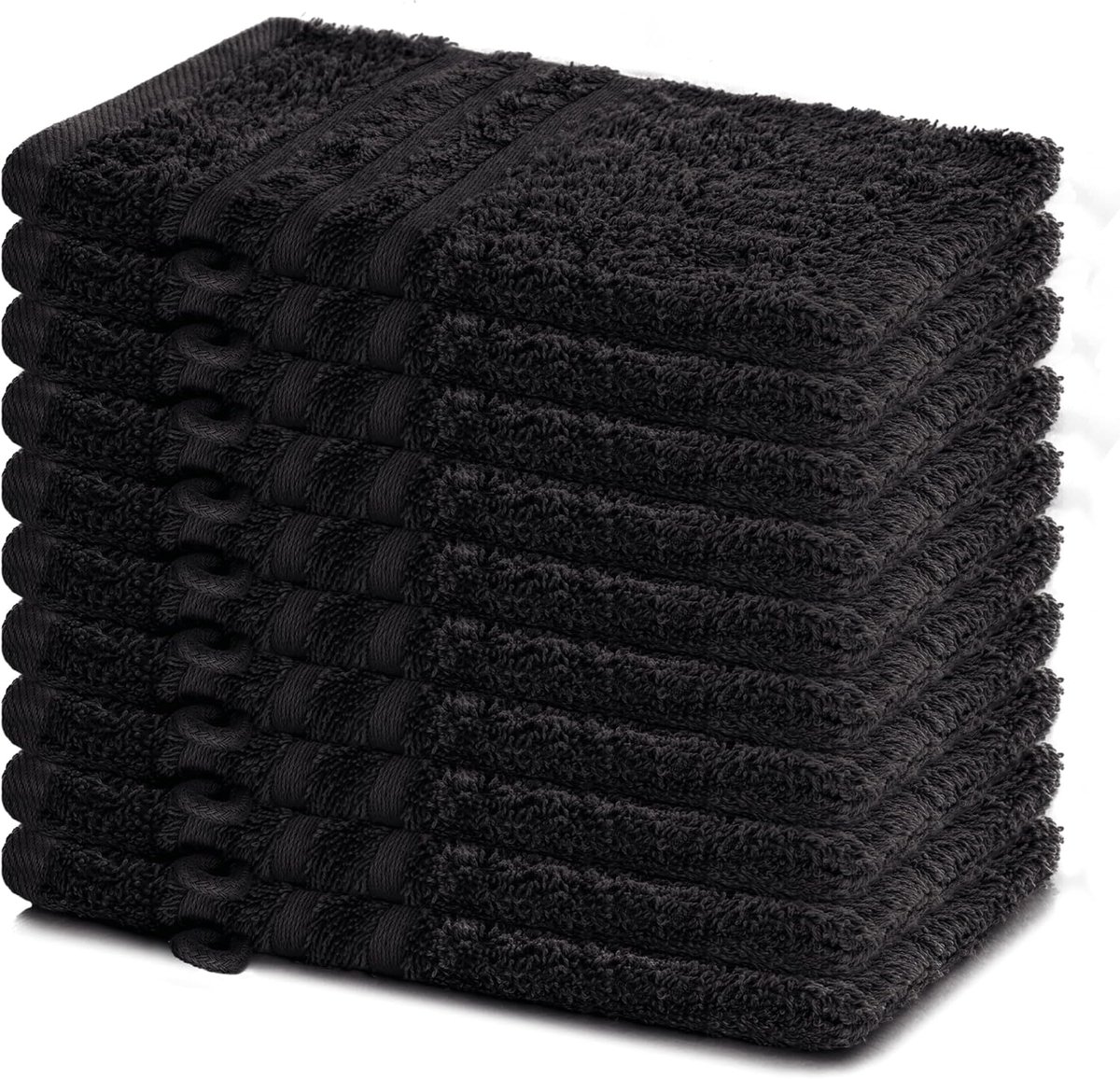 SnelShoppen - Set van 10 Washandjes 15x21 cm - 100% Katoen Terry - Zacht & Absorberend - Ideaal voor Thuis, Hotel, Spa en Baby - Zwart