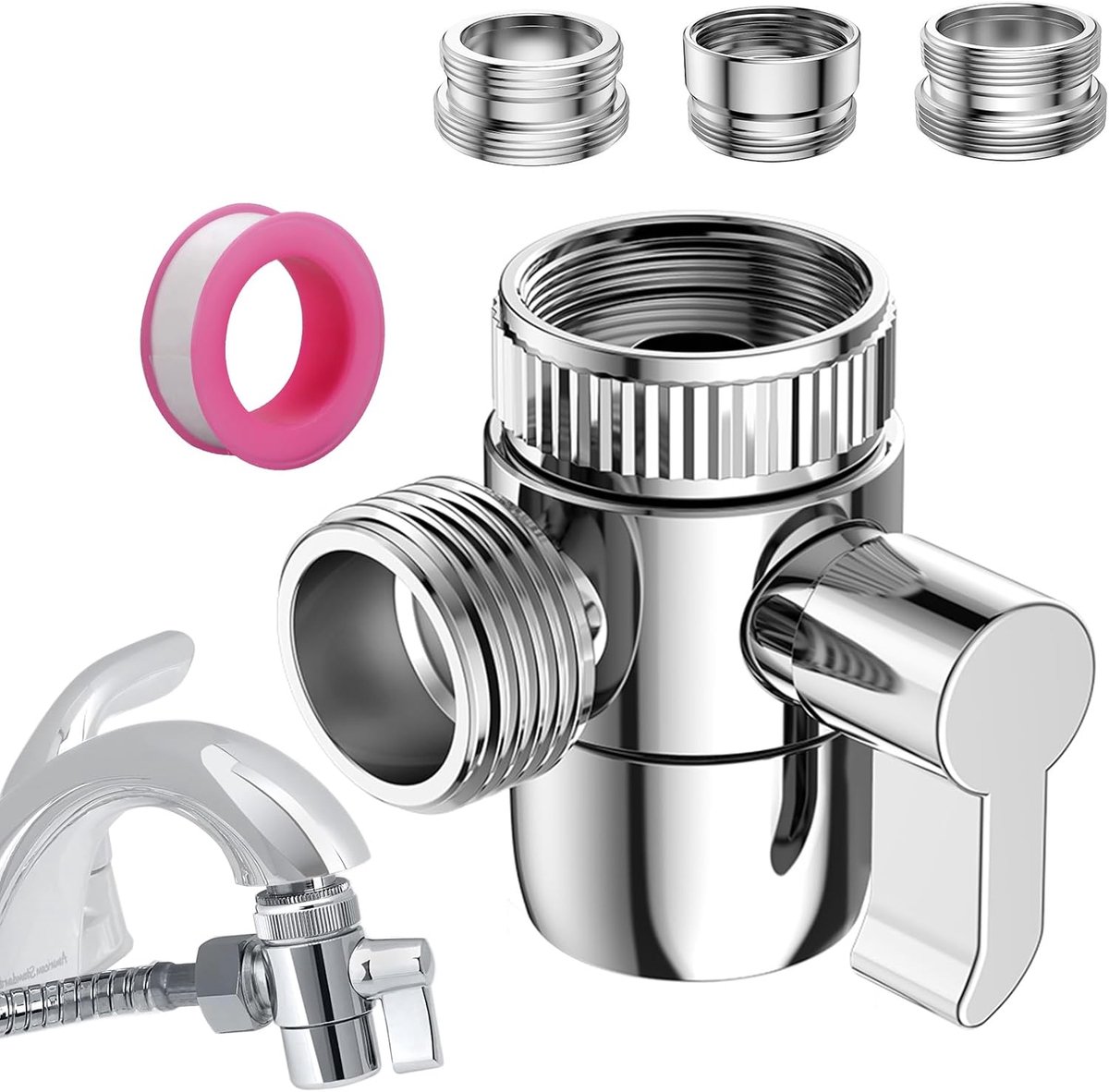 SnelShoppen - 3-Weg Afsluiter Kranen G1/2, M22-M24 Adapter, Keuken Kranen, Universele Waterafsluiter, Hoge Compatibiliteit, M24, M22, G1/2 Inch