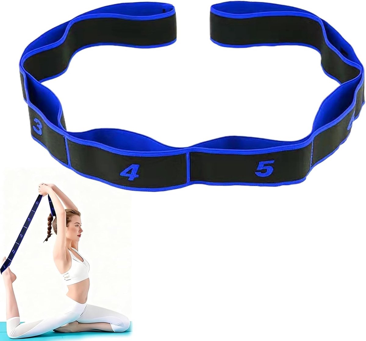 SnelShoppen - Yogariem Elastisch - Yoga-Riem voor Krachttraining en Flexibiliteit - 9 Intensity Levels - Stretchband voor Fitness, Gymnastiek, Pilates