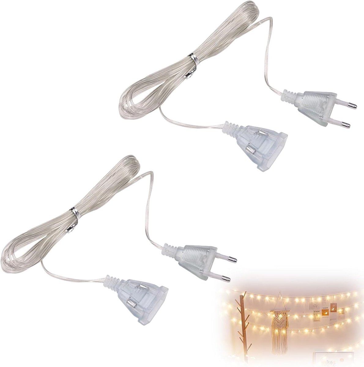 SnelShoppen - 2 stuks 5m verlengkabel dunne kabel eurostekker platte draad voor buiten gebruik, ideaal voor LED-lantaarns, tuin, camping en feest