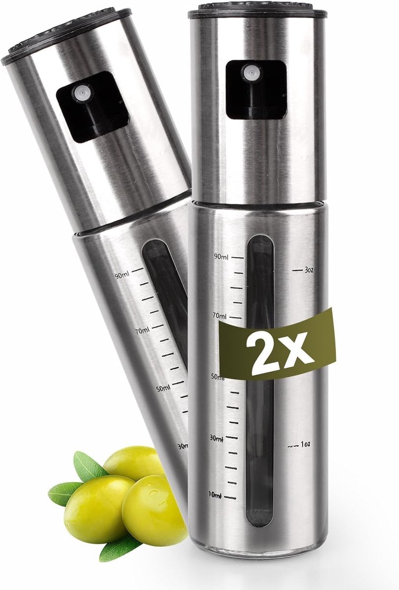 SnelShoppen - 2 x 100 ml olie atomiser RVS precisiesproeier met meetvenster, hoge druk spray voor fijne nevel, spatbestendig en eenvoudig schoon te ma