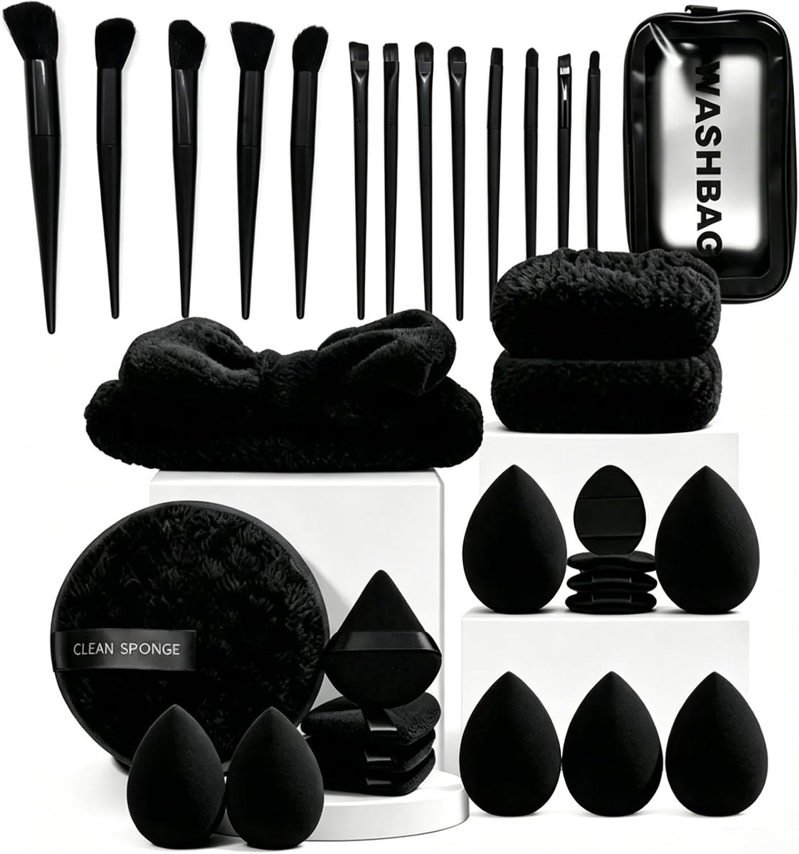 SnelShoppen - 47-delige professionele make-upkwastenset met foundationkwast, contourkwast, oogschaduwkwast, make-upsponzen en accessoires voor beginne