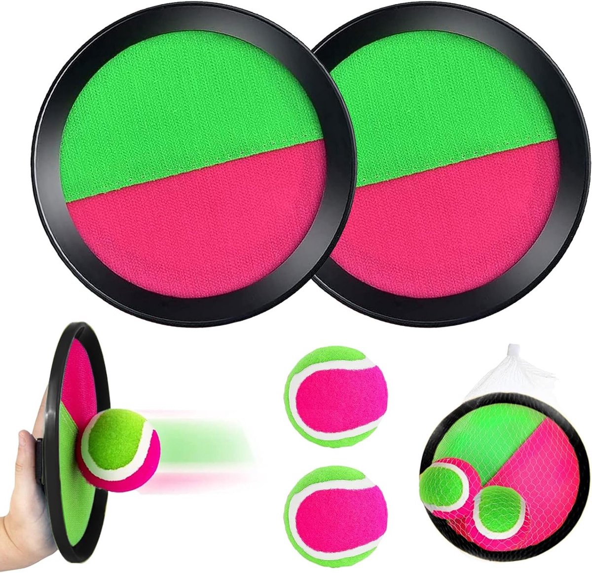 Buitenspeelgoed voor Kinderen: 2 Paddles en 2 Ballen voor Actieve Spellen, Perfect voor Strand en Tuin, Geschikt voor 2 tot 10 Jaar