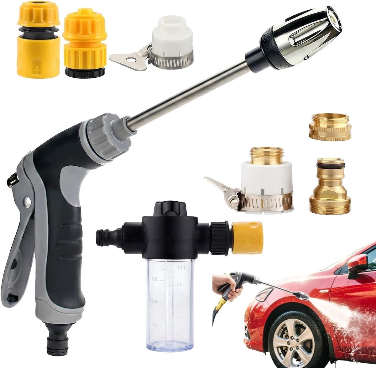 Hogedrukspuit voor Tuinslang met 3 Spuitstanden, Ideaal voor Terras, Auto Wassen en Dieren Douchen