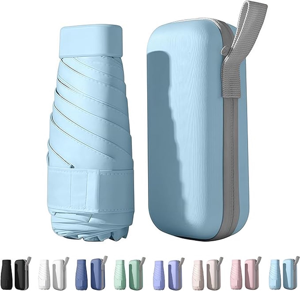 Mini Reisparaplu - UV 50+ Zon & Regen - 6 Ribben - Compact voor Handtas - Met Etui - Hemelsblauw - 1 Stuk