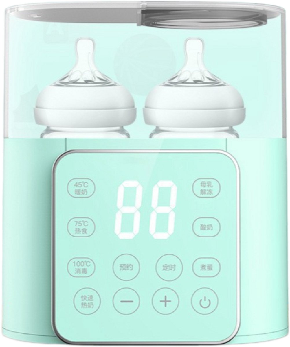 QTTVBTNA -Flesverwarmer - 9-in-1 Babyflesverwarmer - Melkverwarmer - Groen, ontdooien, opwarmen, steriliseren, 24u warmhouden - Voor 2 flessen, LED, touch bediening - Instelbare temp en tijd - Droogkookbeveiliging - Food-grade PP
