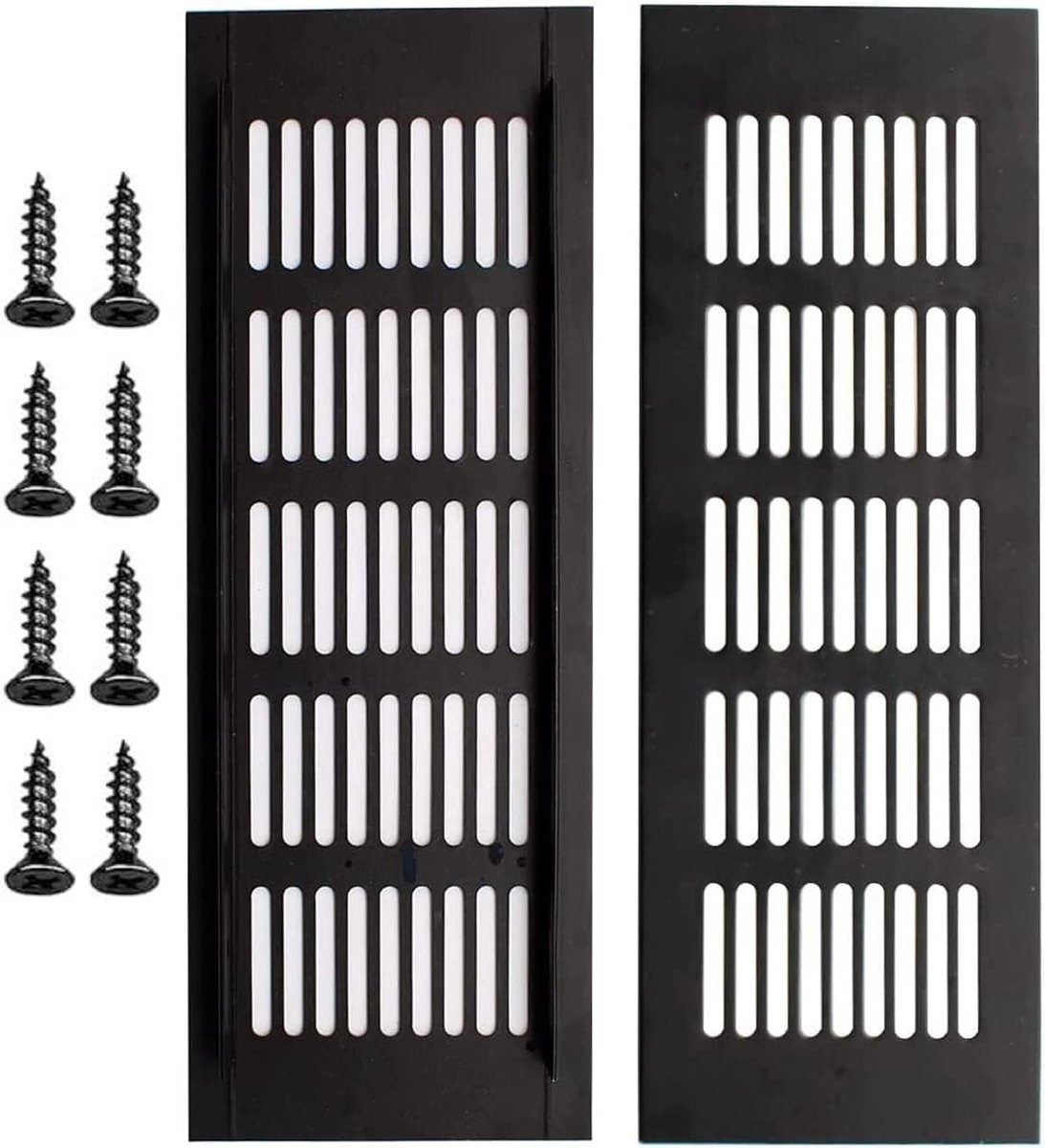 Set van 2 vierkante ventilatieroosters 300 x 80 mm in zwart voor luchtcirculatie in kast, 