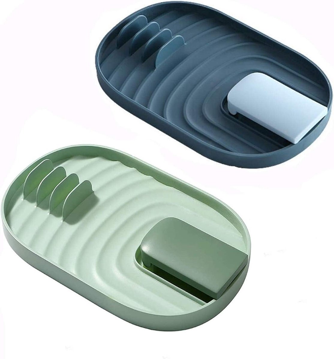 Praktische 2-delige houder voor potdeksels en lepel, keukengerei houder, drip-vlekken voorkomen, ruimtebesparend en multifunctioneel (Blauw en Groen)