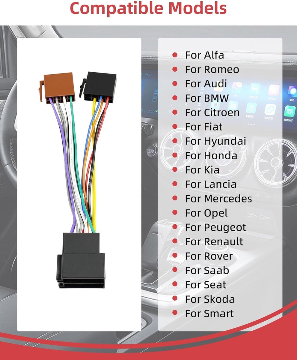 SnelShoppen - Universele Auto Radio Adapter Set, DIN ISO Clamp 15 + 30, Antenne Adapter, 16 Pin ISO Plug, Plug & Play, Voor Diverse Voertuigen