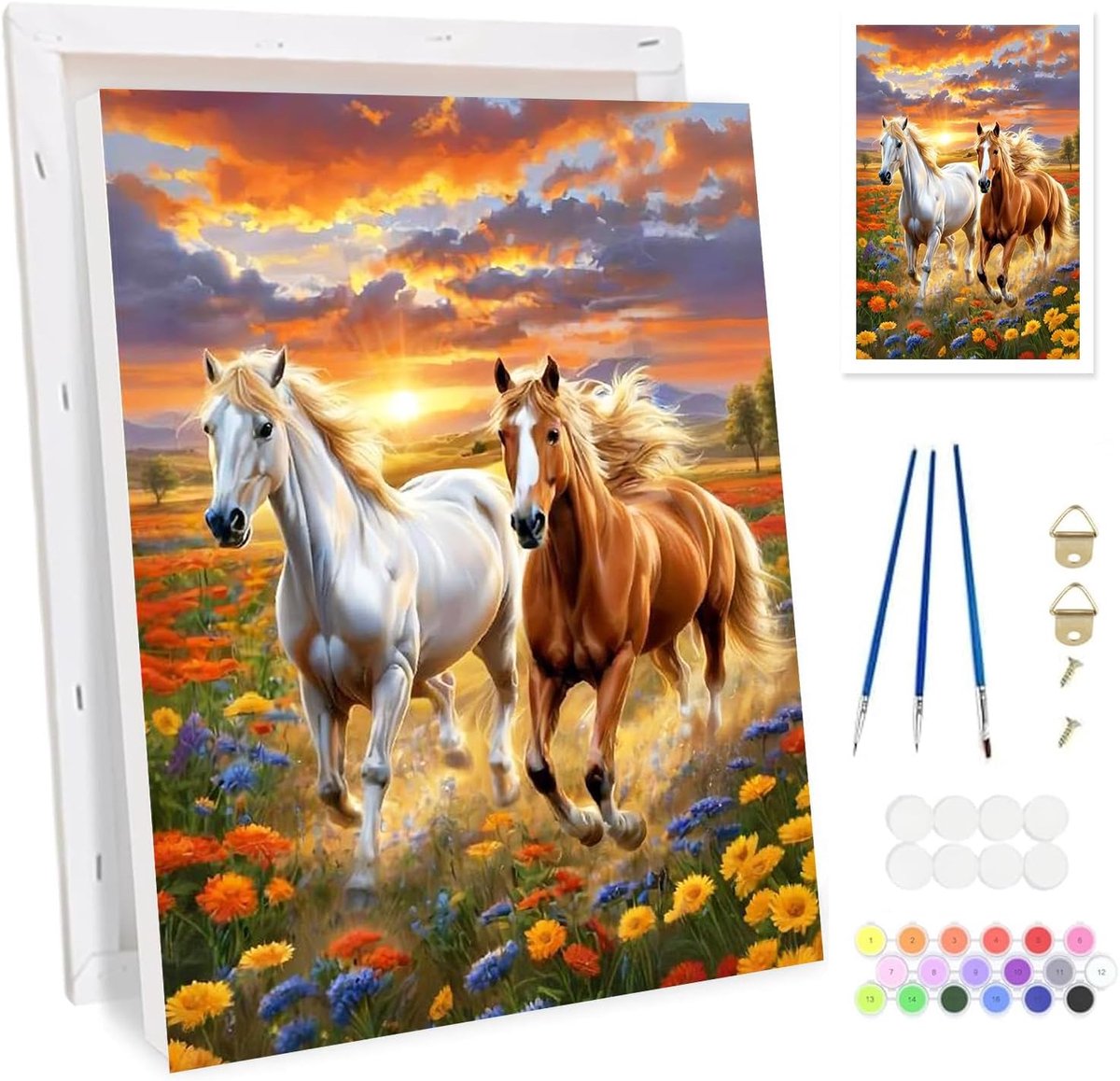 SnelShoppen - Schilderen op Nummer voor Volwassenen - Paasdieren Schilderset met Lijst - DIY Acrylverf Canvas Kit voor Beginners met Penseel en Haken