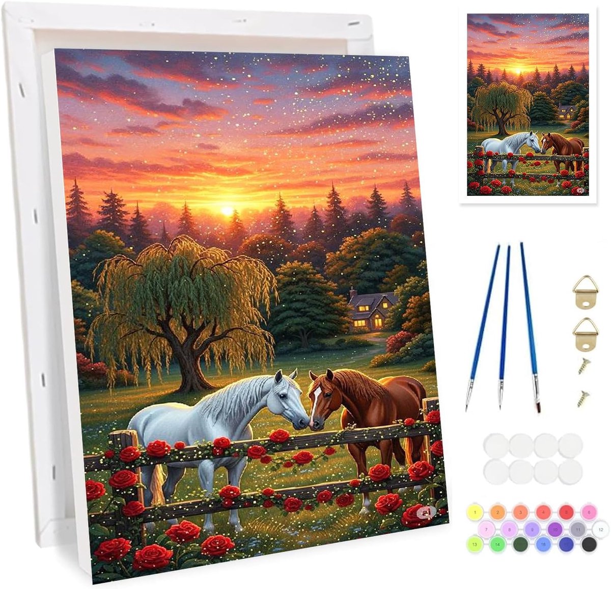 SnelShoppen - Schilderen op Nummer voor Volwassenen met Frame - Paarden Schilderij Set voor Beginners - DIY Canvas Kit met Acrylaatverf en Penselen -