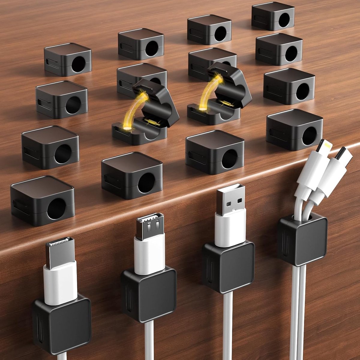 SnelShoppen - Set van 20 Kabel Organizer Houder, Sterk Zelfklevend Desk Kabelmanagement, Magnetisch, Eenvoudig te Openen, Organiseer Telefoon Oplaadka