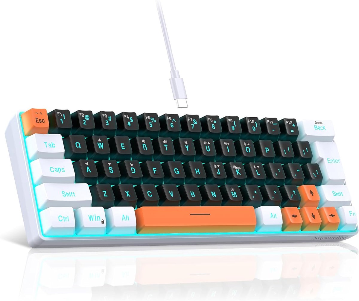 SnelShoppen - Compact 60% Gaming Toetsenbord - Mini Gaming Keyboard - Wit-Zwart-Orange - Ideaal voor FPS Gamers - Ruimtebesparend Design - Mechanisch
