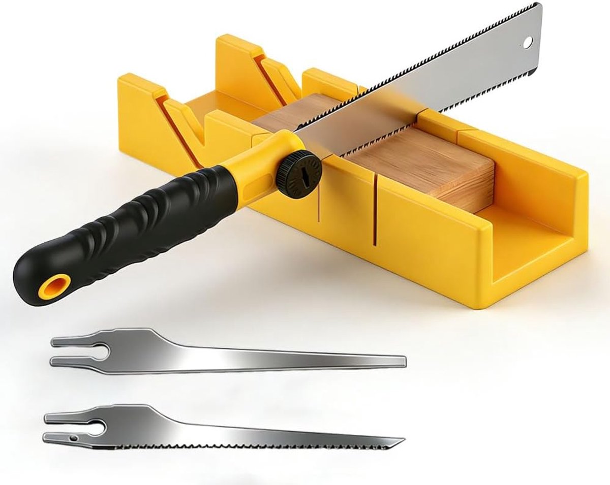 SnelShoppen - Miter Box met Zaag Set, 4 Delig, Precisie Hoekzaag voor Hout en Kunststof, Ergonomische Handgreep, Ideaal voor DIY en Professionele Klus