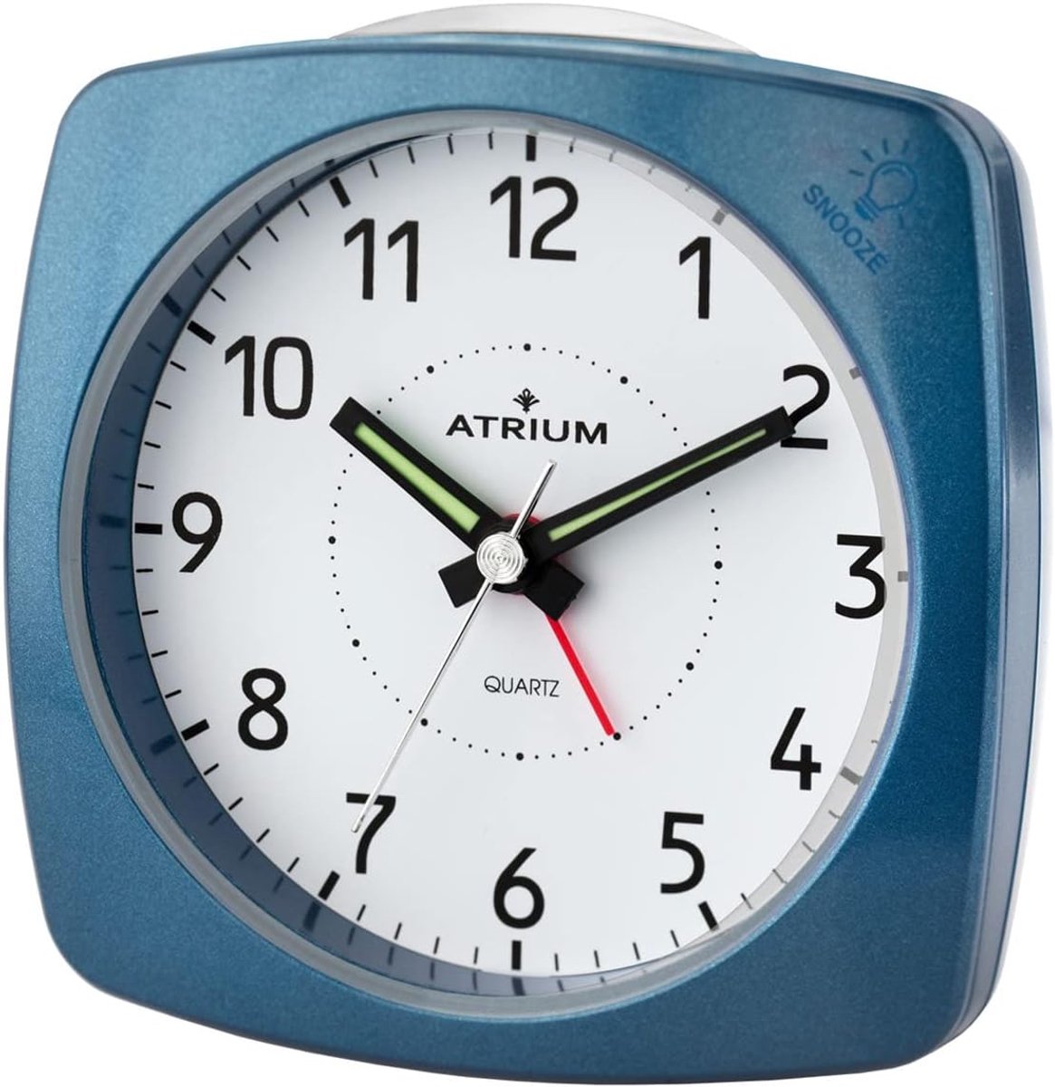 SnelShoppen - Stille Analoge Wekker Blauw - Quartz Alarmklok zonder Tikkende Geluiden - Snooze Functie - Compacte Wekker voor Thuis en Camping - 8.5x8