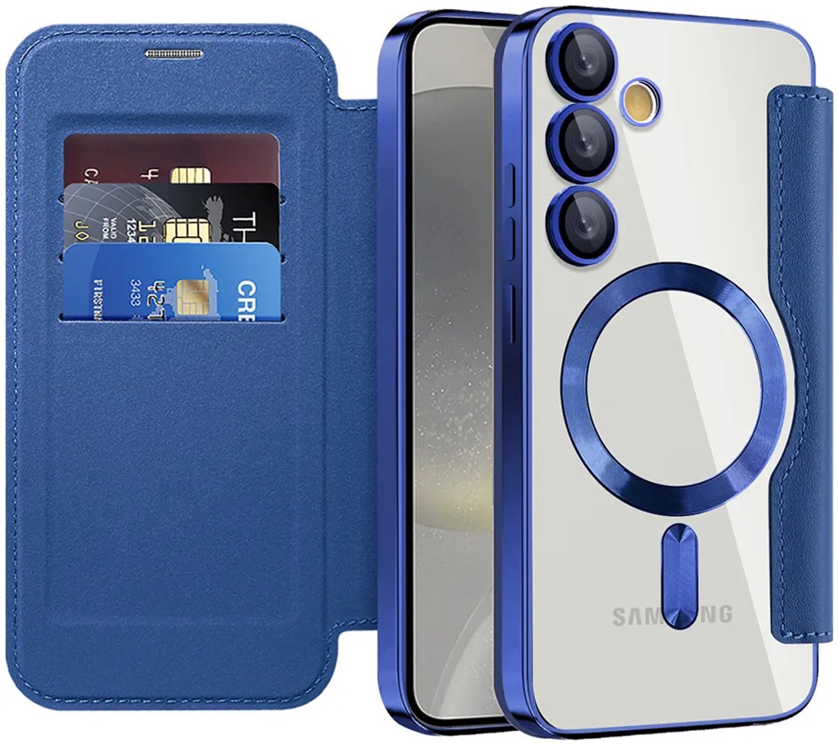 Hoesje geschikt voor Samsung Galaxy S24 Plus - Techsuit SmartMag Book Wallet Case - Geschikt voor MagSafe - Blauw