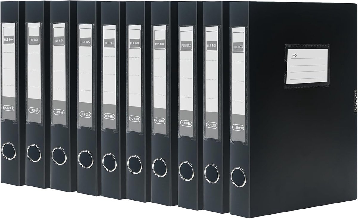 SnelShoppen - Pack van 10 A4 Archiefdozen van Plastic - 40 mm Rughoogte - Zwart - Documenten Organizer voor Kantoor en School