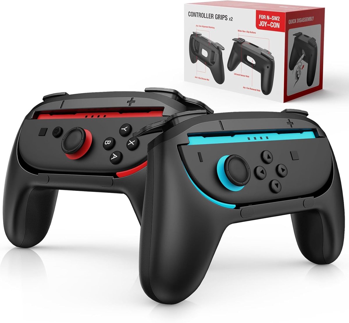 SnelShoppen - Ergonomische Joy-Con Grips voor Nintendo Switch 2 (2025) - Anti-slip Handvatset Accessoires - 2 Pack - Zwart - Perfect voor Gamers